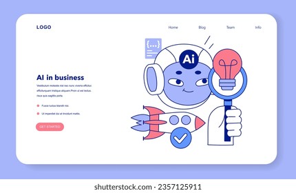 Artificial intelligence in business web banner or landing page. AI-powered production, management and marketing. Self-learning computing system, company profit growth. Flat vector illustration