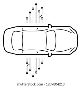 Artificial Intelligence in Cars. Vector outline icon isolated on white background.