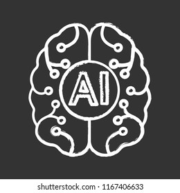 Artificial intelligence chalk icon. Digital brain. Neurotechnology. AI. Isolated vector illustration
