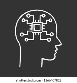Artificial intelligence chalk icon. Robot. Human head with chip digital network. Robotics. Isolated vector illustration