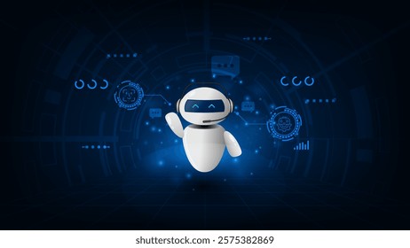Artificial intelligence chat bot abstract digital technology innovation conncept. Futuristic blue digital background.