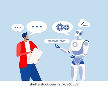 Artificial intelligence, chat bot communication concept. Online chatbot, robot with automated support, help. Flat vector