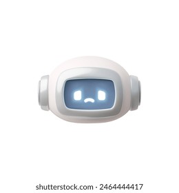 Artificial intelligence chatbot captured in 3D vector illustration. Sad robot head, smart virtual assistant customer service concept, in cartoon style with isolated background.