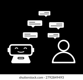 Artificial Intelligence Chatbot Communication with Human User, Smart Virtual Assistant, Customer Service Automation, Online Messaging and AI Support Vector Icon