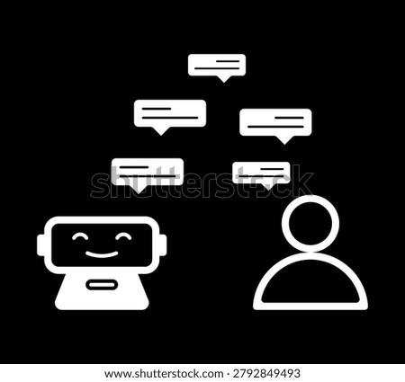 Artificial Intelligence Chatbot Communication with Human User, Smart Virtual Assistant, Customer Service Automation, Online Messaging and AI Support Vector Icon