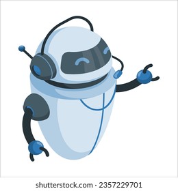 Artificial intelligence chatbot holding question mark in speech bubble. AI robot smiling coming up with answer. Chat bot, conversation or communication with technology concept. 3d illustration. 2412