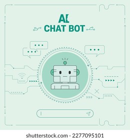 Artificial intelligence chatbot infographic of icons and lines
