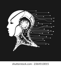 Artificial intelligence, chatbot on black. Sketch