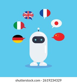 Artificial Intelligence chatbot translator. Vector illustration