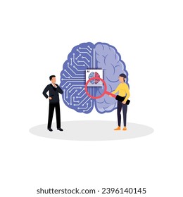 Artificial Intelligence, Chatbot, using and chatting artificial intelligence chat bot developed by tech company. Digital chat bot, robot application, conversation assistant concept flat vector