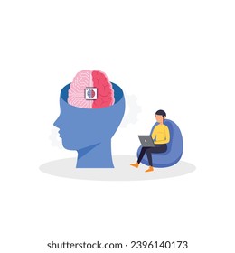 Artificial Intelligence, Chatbot, using and chatting artificial intelligence chat bot developed by tech company. Digital chat bot, robot application, conversation assistant concept flat vector