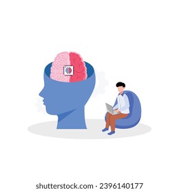 Artificial Intelligence, Chatbot, using and chatting artificial intelligence chat bot developed by tech company. Digital chat bot, robot application, conversation assistant concept flat vector