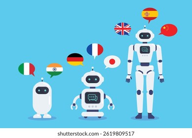 Artificial Intelligence chatbots translator Futuristic Intelligence Machine. Language learning with artificial intelligence.