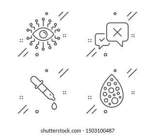 Artificial intelligence, Chemistry pipette and Reject line icons set. Artificial colors sign. All-seeing eye, Laboratory, Delete message. Natural flavor. Technology set. Vector