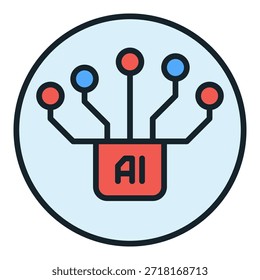 Artificial Intelligence Chip Circuit Board vector concept AI round colored icon or sign