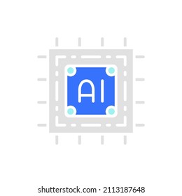 Artificial intelligence chip, electronic circuit, processor white line icon.