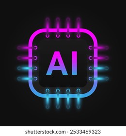Artificial intelligence chip icon. AI generate symbol. Processor circuit sign. CPU badge. Vector illustration isolated on black background