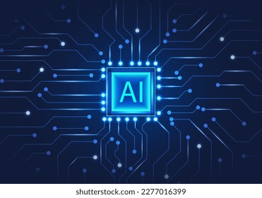 Artificial intelligence chip with the letters AI in the middle is like a computer that controls everything. It is a technology that will help in business matters. industry, even human daily activities