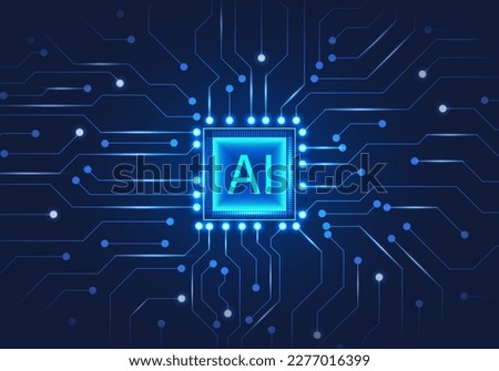 Artificial intelligence chip with the letters AI in the middle is like a computer that controls everything. It is a technology that will help in business matters. industry, even human daily activities