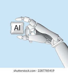 Artificial intelligence chip in robot hand, future technology innovation.