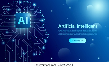 Artificial Intelligence chips concept background. circuit network forms the head.