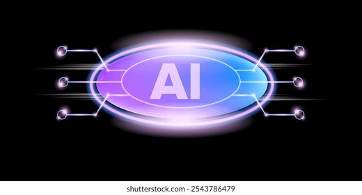 Artificial intelligence chipset on black board in futuristic neon cyber punk concept technology artwork for web, banner, card, cover. Vector AI chip logo design template