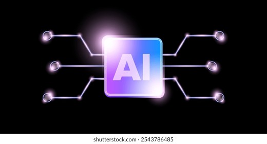 Artificial intelligence chipset on black board in futuristic neon cyber punk concept technology artwork for web, banner, card, cover. Vector AI chip logo design template