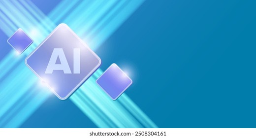 Künstliche Intelligenz Chipsatz auf blauem Brett in futuristischen Neon Cyber Punk Konzept Technologie Artwork für Web, Banner, Karte, Abdeckung. Vektor AI blau Chip Logo Design Template