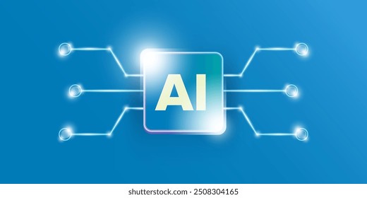 Künstliche Intelligenz Chipsatz auf blauem Brett in futuristischen Neon Cyber Punk Konzept Technologie Artwork für Web, Banner, Karte, Abdeckung. Vektor AI blau Chip Logo Design Template
