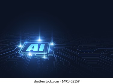 Artificial intelligence chipset on circuit board in futuristic concept technology artwork for web, banner, card, cover. Vector illustration