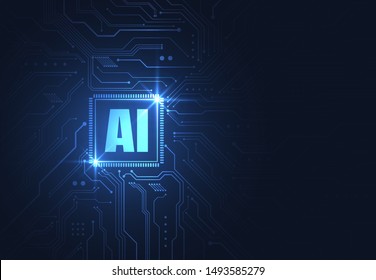 Artificial intelligence chipset on circuit board in futuristic concept technology artwork for web, banner, card, cover. Vector illustration