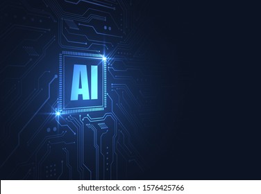Artificial intelligence chipset on circuit board in futuristic concept technology artwork for web, banner, card, cover. Vector illustration