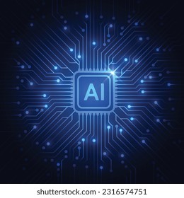 Artificial intelligence chipset on circuit board in futuristic concept technology artwork for web, banner, card, cover. Vector illustration