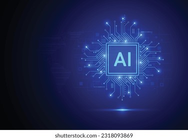 Artificial intelligence chipset on circuit board in futuristic concept technology artwork for web, banner, card, cover. Vector illustration