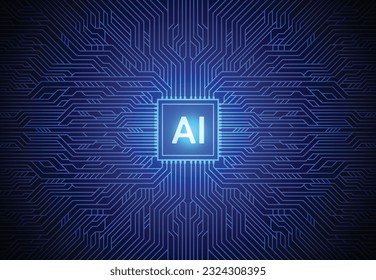 Artificial intelligence chipset on circuit board in futuristic concept technology artwork for web, banner, card, cover. Vector illustration