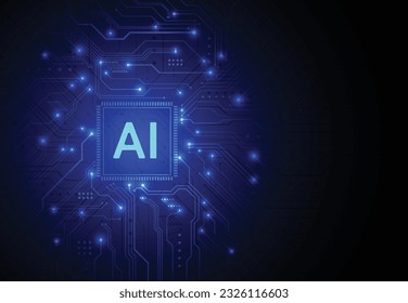 Artificial intelligence chipset on circuit board in futuristic concept technology artwork for web, banner, card, cover. Vector illustration