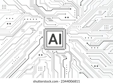 Conjunto de chips de inteligencia artificial en placa de circuito en arte de tecnología de concepto futurista para web, banner, tarjeta, cubierta. Ilustración del vector