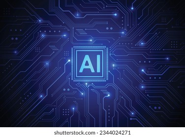 Conjunto de chips de inteligencia artificial en placa de circuito en arte de tecnología de concepto futurista para web, banner, tarjeta, cubierta. Ilustración del vector