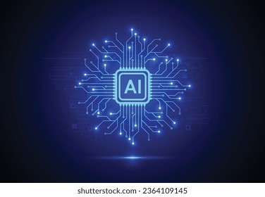 Artificial intelligence chipset on circuit board in futuristic concept technology artwork for web, banner, card, cover. Vector illustration