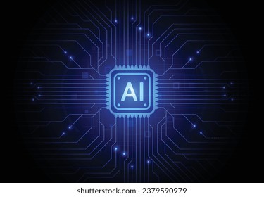 Artificial intelligence chipset on circuit board in futuristic concept technology artwork for web, banner, card, cover. Vector illustration