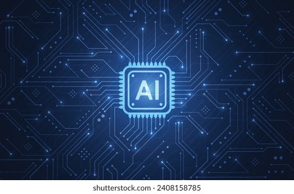 Conjunto de chips de inteligencia artificial en placa de circuito en arte de tecnología de concepto futurista para web, banner, tarjeta, cubierta. Ilustración del vector