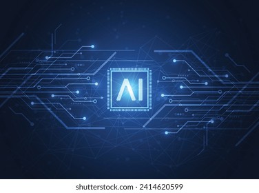 Artificial intelligence chipset on circuit board in futuristic concept technology artwork for web, banner, card, cover. Vector illustration