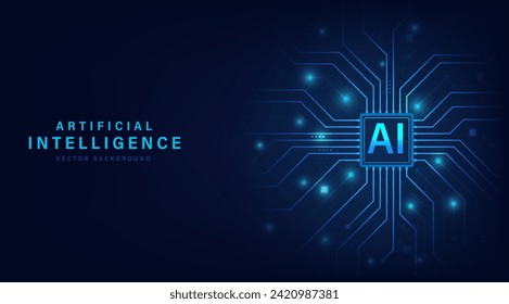 Artificial intelligence chipset on circuit board, Abstract background futuristic Hitech style, Technology concept design, Machine learning design, template, Vector illustration for banner and web.