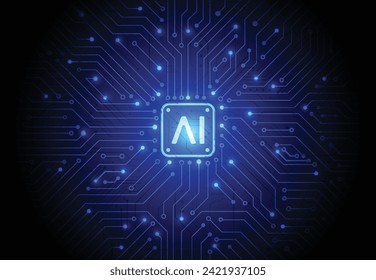 Artificial intelligence chipset on circuit board in futuristic concept technology artwork for web, banner, card, cover. Vector illustration