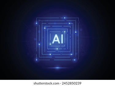 Artificial intelligence chipset on circuit board in futuristic concept technology artwork for web, banner, card, cover. Vector illustration