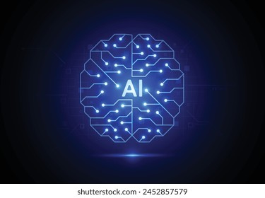 Artificial intelligence chipset on circuit board in futuristic brain concept technology artwork for web, banner, card, cover. Vector illustration