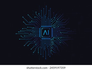 Artificial intelligence chipset on circuit board in futuristic concept technology artwork for web, banner, card, cover. Vector illustration