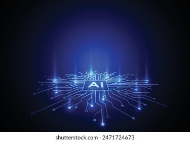 Artificial intelligence chipset on circuit board in futuristic concept technology artwork for web, banner, card, cover. Vector illustration