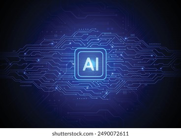 Artificial intelligence chipset on circuit board in futuristic concept technology artwork for web, banner, card, cover. Vector illustration