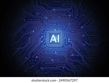 Artificial intelligence chipset on circuit board in futuristic concept technology artwork for web, banner, card, cover. Vector illustration